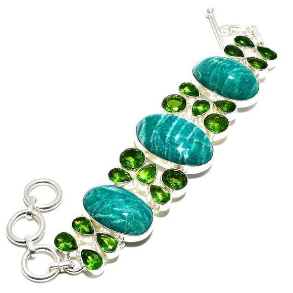 Amazonite Gemstone Handmade Bracelet 925 Sterling Silver Overlay - Picture 1 of 1